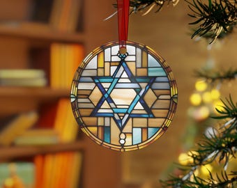 Star of David Ornament, Stained Glass Effect Metal Art Print - Jewish Holiday Decor - Hanukkah Gift - Judaica Home Decoration