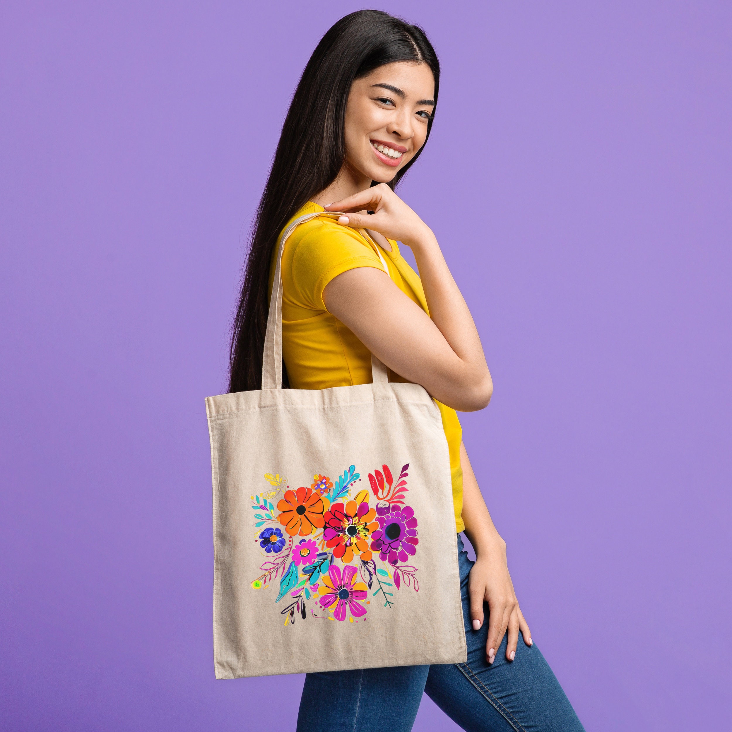 ★TOUT Y EST★ Flory Tote Bag AGTB125706 5004522279 Wildflower Floral Cotton Canvas Tote Bag, Hoity Toity Co.'s