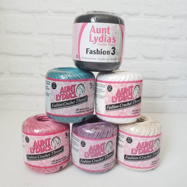 Aunt Lydia's Fashion Crochet Thread size 3, 100% cotton, 100-150 yards, assorted colors, home projects, crochet apparel