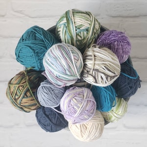 Mystery Yarn Grab bag, Cotton yarn bundle, 365 grams, yarn destash, assorted colors and brands, solid & variegated yarns
