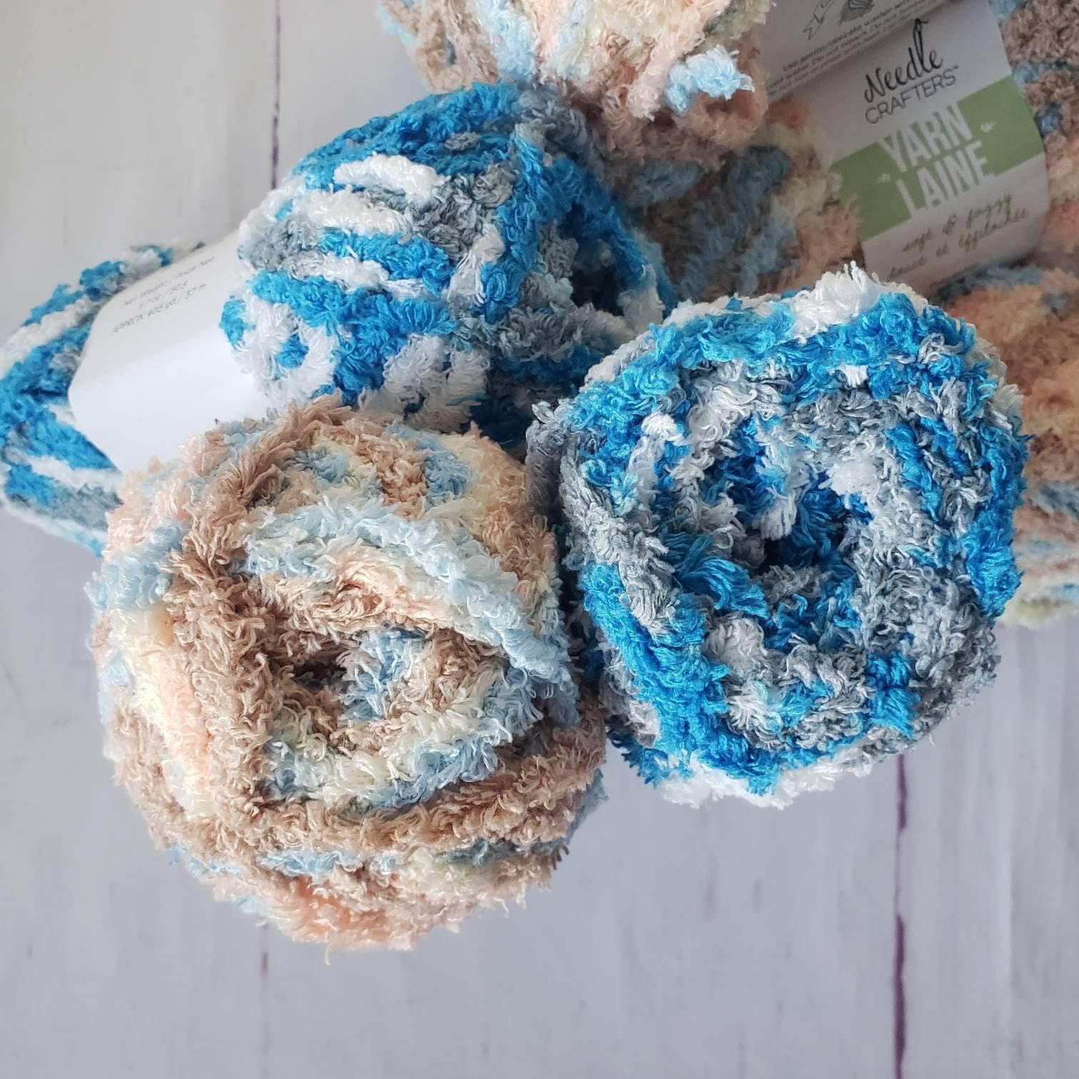 Needle Crafters Soft & Fuzzy Plush Baby Yarn Beach and Blue Etsy
