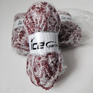 Ice Yarns Winsome Mohair Glitz, Acrylic, Mohair, Nylon and Lurex yarn, 100 grams, burgundy, white, metallic look DUTY & TARIFF in shipping