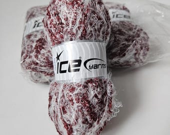 Ice Yarns Winsome Mohair Glitz, Acrylic, Mohair, Nylon and Lurex yarn, 100 grams, burgundy, white, metallic look DUTY & TARIFF in shipping
