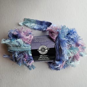 Loops & Threads Flutter yarn,  100% polyester, 100 gr., Moody Blues, Bright Lights, eyelash yarn, discontinued DUTY and TARIFF in shipping