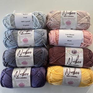Lionbrand Nuboo yarn, 100% Lyocell, 85 gr., Frost, Sky, Denim, Thistle, Buff, Blush, Walnut, Daffodil, discontinued DUTY&TARIFF included USA