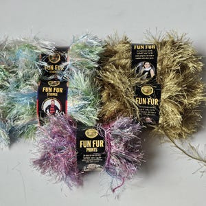 Lion Brand Yarn Fun Fur Solids and Prints 40-50g, 100 polyester, Black, Raspberry, Lime, Red, Mango, Lava, etc, DUTY & TARIFF in shipping