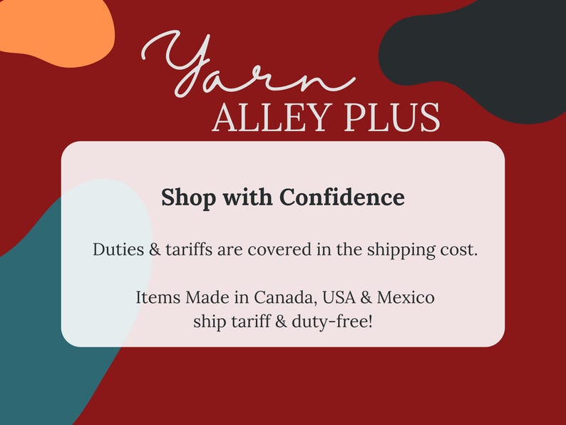 The image is a promotional graphic for Yarn Alley Plus, featuring a red background with abstract shapes and text.