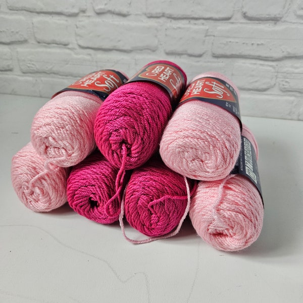 Red Heart Soft yarn, 100% Acrylic, 140gr/5oz., fuchsia, light pink, softness yarn, no dye lot, baby blanket, afghan