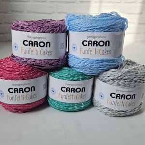 Yarnspirations Caron Funfetti Cake yarn, 227g Acrylic Polyester, ruby orange, basil, aqua, pink frosting, mulberry DUTY in Shipping