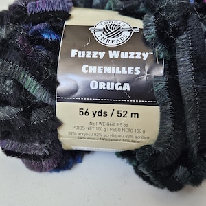 Loops and Thread Fuzzy Wuzzy Chenille yarn, 100 grams, acrylic/wool/polyester blend,black magic, super bulky, rare DUTY & TARIFF in shipping