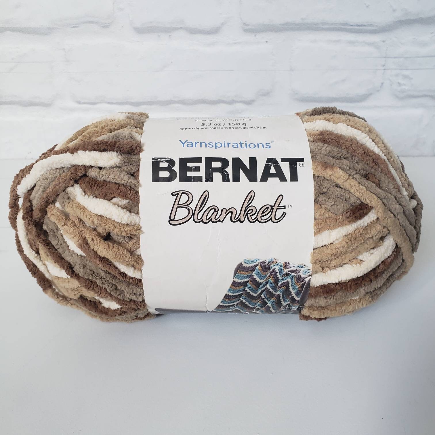 Lot of 2 Yarnspirations Bernat Blanket Yarn, SONOMA Shades of TAN/CREAM,  5.3 Oz.