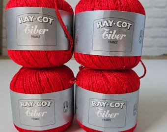 Ray.Cot by Tiber, Red Set of 4 - 50 grams, Rayon & Cotton blend, Quality Yarn -  Hard to find DUTY and TARIFF in shipping