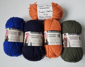 Impeccable Yarn by Loops & Threads, Fresh Lilac, Charcoal Tweed, Aran, Orange, Claret, 75- 127 grams worsted weight yarn DUTY FREE to USA