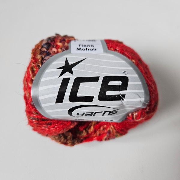 Fiona Ice Yarns, Acrylic-Mohair-Polyamide, 50 grams, fiona mohair red, multi-color with red yarn, discontinued