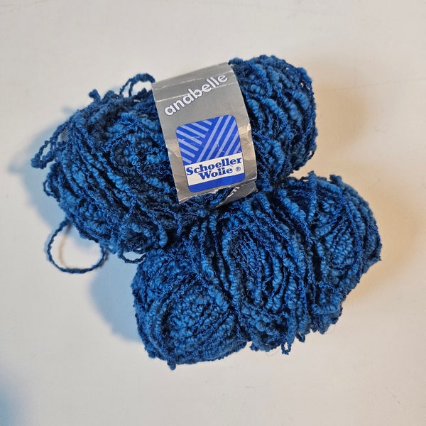 Schoeller Wolle Anabelle yarn, boucle yarn in bright blue, cotton, viscose, acrylic, 50 grams, vintage yarn, discontinued