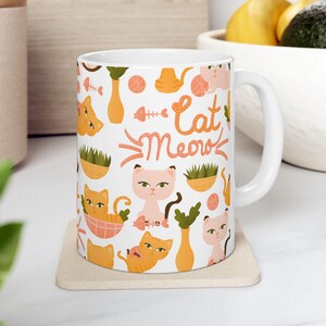 Cat and Plants Mom Mug, Cat Coffee Cup, Cat Lover Gift, Kitty Mug, Pet Owner Gift, Animal Lover, Cute Cartoon Cat, Funny Cat Mug, Cat Mom