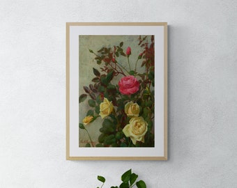 Rose Art | Vintage Flower Print/Canvas | Framed/Unframed