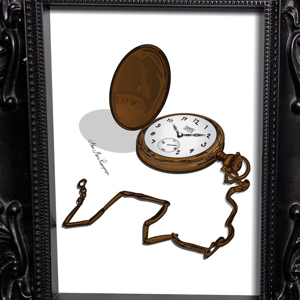 Croquis de montre de poche antique en bronze, modification de l'heure dans Illustrator, faire-part de mariage, faire-part de fête ou oeuvre d'art sur une tasse, un t-shirt, un mur, etc.