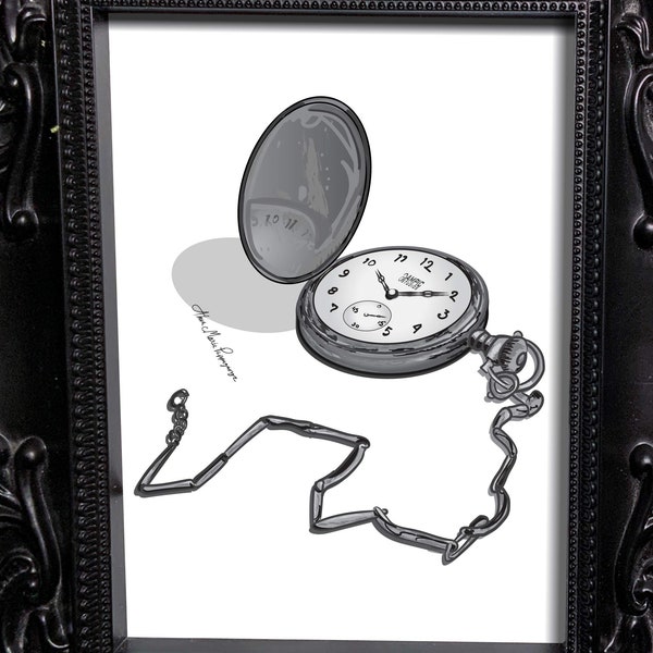 Croquis de montre de poche antique argentée, modification de l'heure dans Illustrator, faire-part de mariage, faire-part de fête ou oeuvre d'art sur une tasse, un t-shirt, un mur, etc.