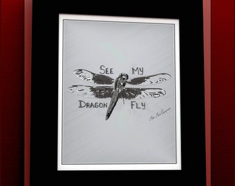 See My Dragon Fly Dragonfly Sketch, Printable Horizontal Greyscale Artwork, Digital Format