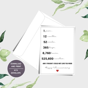 Tarjeta de primer aniversario imprimible, tarjeta de primer aniversario, tarjeta de aniversario para esposo, tarjeta de aniversario para esposa, tarjeta de primer aniversario, PDF