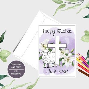 Ostern Färbung Karte, Er ist auferstanden, Digitaler Download, PDF, mit Umschlag, 5 x 7, Vom Kind, Sonntagsschule, Pflegeheim Aktivität