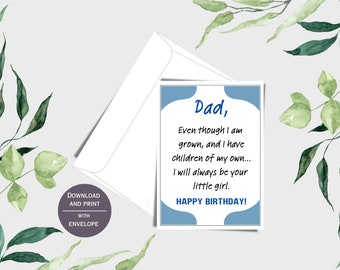 Happy Birthday Card for Dad, Card From Daughter, Printable Birthday ...
