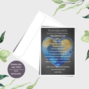 Tarjeta imprimible de agradecimiento a tu alma gemela, tarjeta de aniversario, tarjeta de apoyo para tu esposo, descarga digital (PDF)