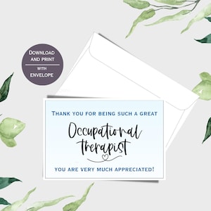 Afdrukbare bedankkaart ergotherapeut, kaart van 4 x 6 inch met envelop, ergotherapie, ondersteuning autisme, digitaal, pdf