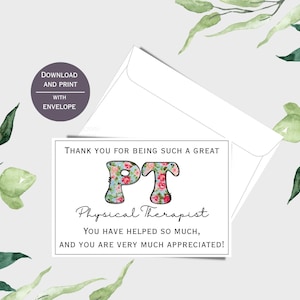 Physical Therapist Printable Thank You Card, 4x6&quot; Card with Envelope, Physical Therapy, Autism Therapist Support, Digital Download, PDF