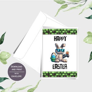 Ensemble carte imprimable + enveloppe Minecraft de Pâques | Téléchargement PDF | 5 x 7 | Carte de Pâques pour joueur