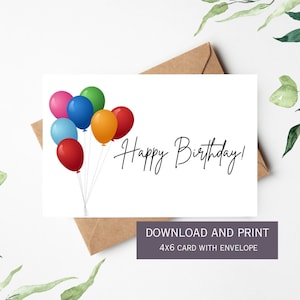 Happy Birthday Printable Card, Instant Digital Download Happy Birthday Card, PDF
