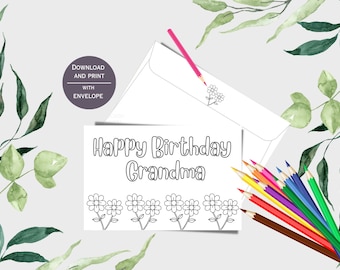 Colorable Birthday Card for Grandma: Kids Coloring Activity (Digital Download)