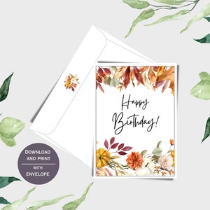 Tarjeta de calabaza de feliz cumpleaños - Imprimible 5x7, sobre incluido - Tema de otoño