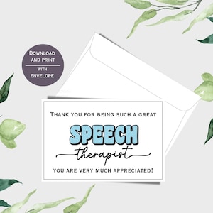 Speech Therapist Printable Thank You Card, 4x6" Card with Envelope, Speech Therapy, Autism Therapist Support, Digital Download, PDF