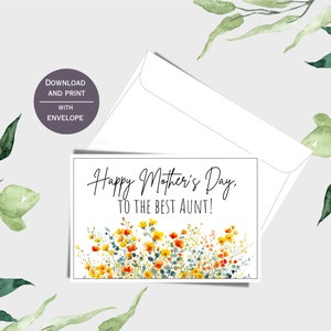 Tarjeta del Día de la Madre para imprimir, tarjeta para la tía, 10x15 cm, descarga digital, PDF.