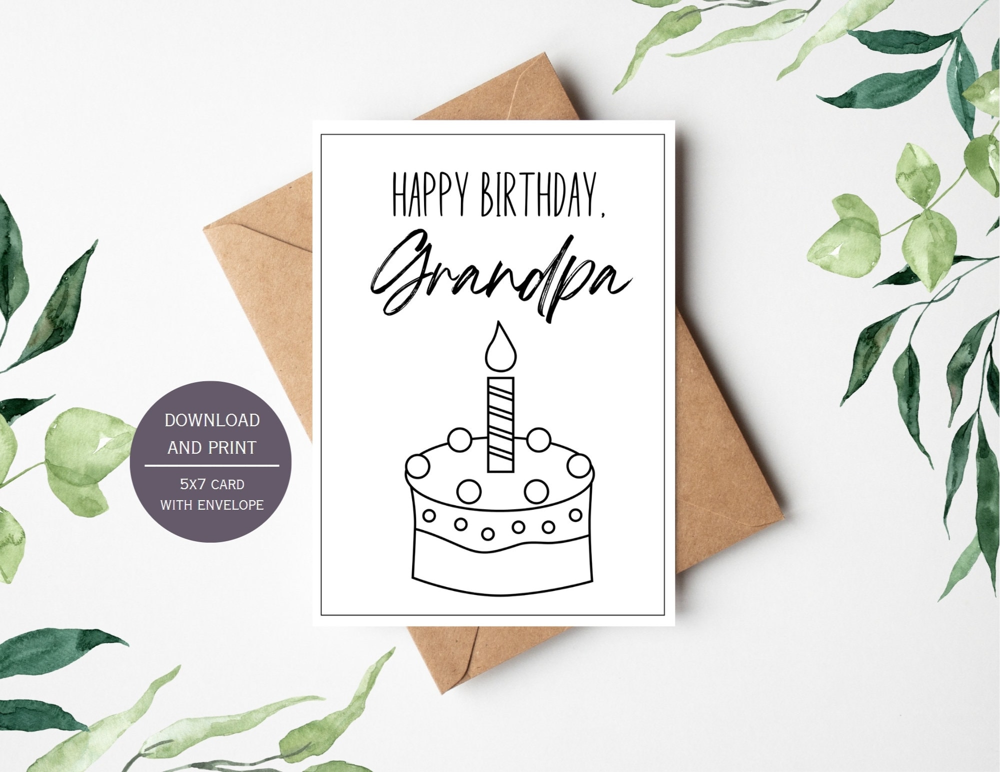 Happy Birthday Grandpa Printable Coloring Card, 5x7" Digital Download ...