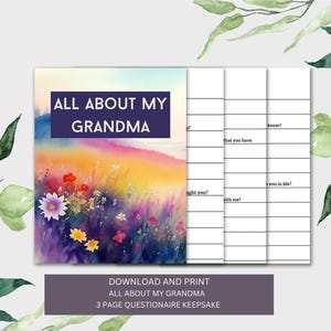 Alles über meine Oma Oma Fragebogen Andenken, Geschenk für Oma zum Geburtstag, Muttertag, Weihnachtsgeschenk für Oma, Digital, PDF