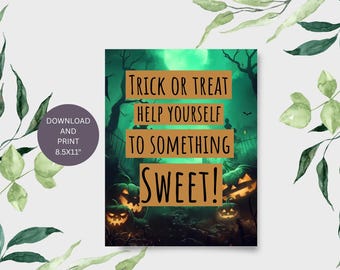 Trick or Treat Sign Printable, 8.5x11" PDF, Download and Print, Halloween Candy Sign, Trick or Treat Sign, Candy Sign, PDF