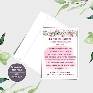 Tarjeta para Hija, Tarjeta Sólo Porque para Hija, Tarjeta Sólo Porque, Tarjeta de los Padres, PDF, Tarjeta Imprimible, Digital, Regalo para Hija