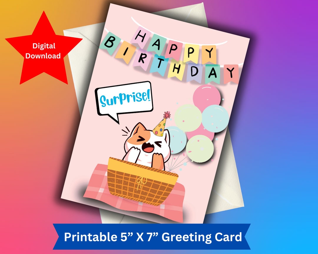 Cat printable birthday card for animal lovers cute and - Etsy México