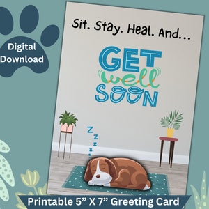 Hund Gute Besserung Karte druckbare Grußkarte für gute Laune und zur Förderung einer schnellen Genesung digitaler Download sofortiger Download