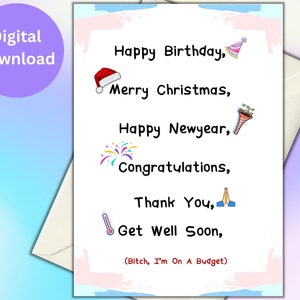 Lustige druckbare Grußkarte für Geburtstag Weihnachten Neujahr Gute Besserung Danke und Glückwünsche. Freches Wortspiel Geschenk