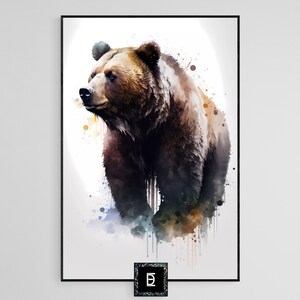 Orso grizzly marrone animale mammifero natura fauna selvatica pittura artistica moderna originale stampa artistica da parete