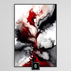 Alcohol Ink Abstract Expressionism Painting Modern Original Fine Art Red White Gray Black Wall Art Print #2