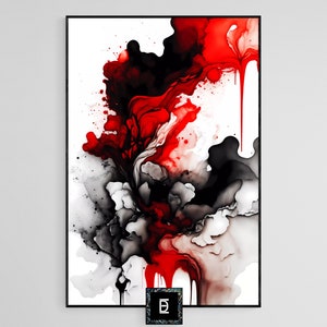Alcohol Ink Abstract Expressionism Painting Modern Original Fine Art Red White Gray Black Wall Art Print #3