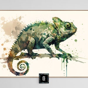 Chameleon Animal Lizard Reptile Nature Wildlife Artistic Painting Modern Original Fine Art Wall Art Print