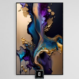 Alcohol Ink Abstract Expressionism Painting Modern Original Fine Art Blue Purple Gold Black Wall Art Print #3