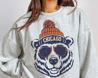 Vintage Chicago Football Sweatshirt, Trendy Chicago Football Fan Gifts, Chicago Football Game Day, Chicago Crewneck Sweatshirt