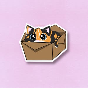 Sticker chat calicot dans une boîte | Joli chat calicot | Autocollant en vinyle